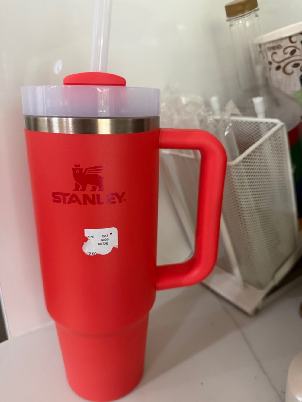 Stanley Bright Red Travel Tumbler with Handle and Straw